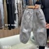 塗鴉灰色刷絨休閒褲#28875