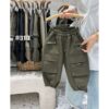 軍綠字母加厚刷絨工裝褲 #88010