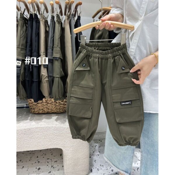 軍綠字母加厚刷絨工裝褲 #88010