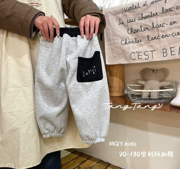 黑邊接拼刷絨休閒褲  #3256 男生90-130