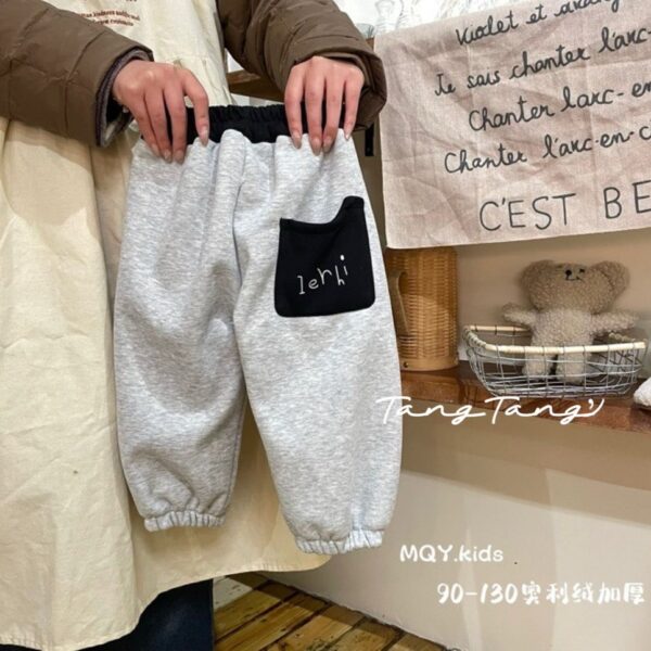 黑邊接拼刷絨休閒褲  #3256 男生90-130