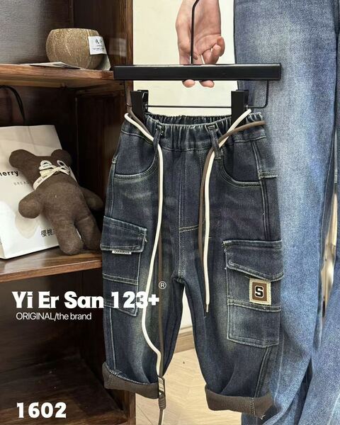 口袋刷絨牛仔褲   男生90-130