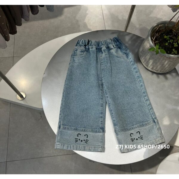 刺繡貓咪接拼長褲（偏短半碼）#2650 #女生褲子 女童90-130