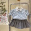 學院風格子套裝（上衣+裙子）##女童短袖套裝 女生 90-130
