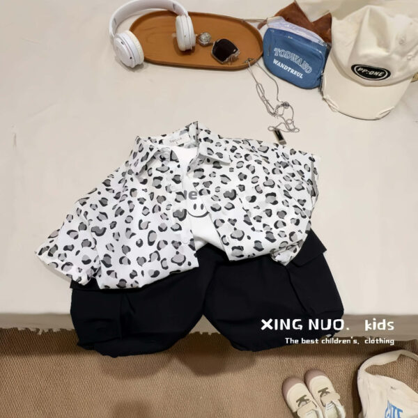 豹紋襯衫#2029 #男生 男童短袖上衣90-130