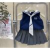 深藍學院風套裝（背心+褲裙）#0862#女童短袖套裝 女生 90-130